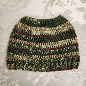 Camo Ponytail Messy Bun CROCHET HAT Handmade Crochet